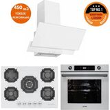 Eminçelik Ve Afm Tech Markalı / Etna 5 Gözlü 1'Wok Beyaz Ankastre Set ( 22 386 + Fm7701 + Fm3301)