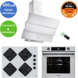 Eminçelik ve Afm Tech Markalı / Globe Beyaz Cam Ankastre Set ( FM7701 + FM-BD2201 + Ch 1455 Rc W60)