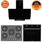 Eminçelik Ve Afm Tech Markalı / Mas 5 Gözlü 1'Wok Siyah Ankastre Set ( 22 385 + Fm7700 + Fm3250)