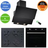 Eminçelik ve Afm Tech Markalı / Nata Siyah Cam Ankastre Set ( FM7700 + FM-BD2200 + Ch 1454 Rc B60)