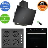 Eminçelik ve Afm Tech Markalı/ Nexa Siyah Cam Turbo Ankastre Set ( FM7700+12 225 +Ch 1460 Rc B60)