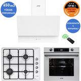 Eminçelik ve Afm Tech Markalı / Rove Turbolu Emaye Ocak Beyaz Ankastre Set (31 221 + FM7701+FM3401)