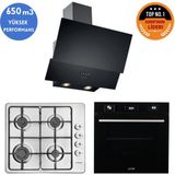 Eminçelik ve Afm Tech Markalı / Seno Beyaz Inox Ankastre Set (31 220 Emaye + FM7700+CH 1454 Pb B60)