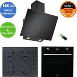 Eminçelik ve Afm Tech Markalı / Softe Siyah Cam Ankastre Set ( FM7700 + FM-BD2200 + Ch 1460 Rc B60)