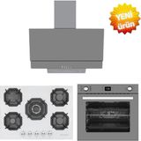 Eminçelik ve Afm Tech Markalı / Via 5 Gözlü 1'wok Antrasit Ankastre Set (22 386 + FM7710 + FM3407) - Beyaz