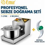 Emir Profesyonel Sebze Doğrama Seti 7 Litre 2 Bıçaklı | Soğan Doğrama ve Lahmacun Içi Hazırlama Makinesi + Orijinal Yedek Bıçak - Inox