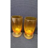 Emirates Tarzı Amber Renkli Ayaklı Su Bardağı, 9,5 cm, Sofra Servis Sunumu için, 2'li Set