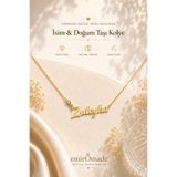 emirOmade 925 Ayar Gümüş Kişiye Özel Doğum Taşlı İsimli Kolye Gold Rengi 14 Ayar Altın Kaplama Kişiselleştirilebilir İsim Kolye Gümüş Hediye Kolye