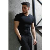 EMKA GİYİM Erkek Siyah %70 Pamuk % 30 Licra Slim Fit Dar Kesim V Yaka Tişört