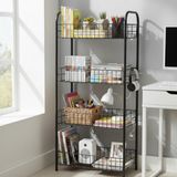 Emkatex Metal Kitaplık 4 Katlı Siyah 80 X 40 X 23 cm 4 Raflı Çok Amaçlı Depolama Çözümü - 4 KATLI