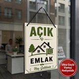 Emlak Açık Kapalı Tabelası Çift Taraflı Mdf 15X20CM - Ultra Güçlü Vantuz Hediyeli / Ofis Cam Kapı Askı Tabelası - 15x20 cm