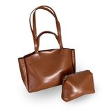 Emma Carter Büyük Boy Trend Suni Deri Omuz Çantası, Kadın Yavrulu Tote Omuz Çantası, Yeni Sezon Shopper Çanta (Taba)