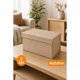 Emma Oliwia 3 Adet Bej Kapaklı Dolap İçi Düzenleyici, Katlanabilir Kıyafet Saklama Kutusu, Raf Düzenleyici Organizer Large 40x20x20cm
