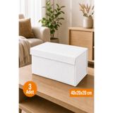 Emma Oliwia 3 Adet Beyaz Kapaklı Dolap İçi Düzenleyici, Katlanabilir Kıyafet Saklama Kutusu, Raf Düzenleyici Organizer Large 40x20x20cm