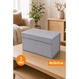 Emma Oliwia 3 Adet Gri Kapaklı Dolap İçi Düzenleyici, Katlanabilir Kıyafet Saklama Kutusu, Raf Düzenleyici Organizer Large 40x20x20cm