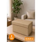Emma Oliwia 4 Adet Bej Kapaklı Dolap İçi Düzenleyici, Katlanabilir Kıyafet Saklama Kutusu, Raf Düzenleyici Organizer Large 40x20x20cm
