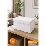 Emma Oliwia 6 Adet Beyaz Kapaklı Dolap İçi Düzenleyici, Katlanabilir Kıyafet Saklama Kutusu, Raf Düzenleyici Organizer Large 40x20x20cm