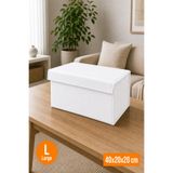 Emma Oliwia Beyaz Kapaklı Dolap İçi Düzenleyici, Katlanabilir Kıyafet Saklama Kutusu, Raf Düzenleyici Organizer Large 40x20x20cm