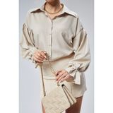Emmas Clothing Oversize Büzgü Detaylı Saten Bluz Gömlek - 0019 Bej