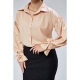 Emmas Clothing Oversize Büzgü Detaylı Saten Bluz Gömlek - Açık Pembe