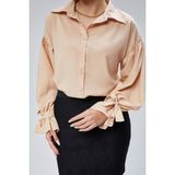 Emmas Clothing Oversize Büzgü Detaylı Saten Bluz Gömlek - XL - Açık Pembe
