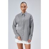 Emmas Clothing Siyah Beyaz Çizgili Oversize Kadın Gömlek - 0002 - Beyaz