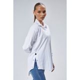 Emmas Clothing Yan Düğme Detaylı Asimetrik Kesim Beyaz Kadın Gömlek - 001-Beyaz