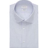 Emnana Mavi Kareli Kısa Kollu Slim Fit Gömlek - 41 - Beyaz - Mavi