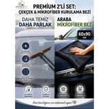 Emoev 2'si 1 Arada Oto Temizlik & Bakım Seti - 60X90 cm Büyük Boy Mikrofiber Araç Kurulama Bezi + 180° Oynar Başlıklı Oto Cam Sileceği / Çekçek