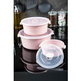 Emofom 3'lü Mikrodalga Tencere Seti & Buhar Kapaklı Saklama Kabı (0,5 - 1 - 2 Litre)