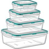Emofom Fresh Box 4'lü Set (400 - 800 - 1400 - 2500 ml) Hava Geçirmez & Sıvı Sızdırmaz Saklama Kabı & Lunch Box - Şeffaf