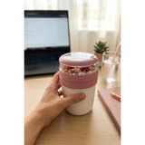 Emofom MixmeGO Müsli Kabı 650 ml Yoğurt Yulaf Saklama Kabı Beslenme Kabı Taşıma Saplı Çorba Kabı - Pembe