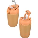 Emofom Nova Termos Kahve Bardak 350 ml Paslanmaz Çelik Çift Bariyerli Seyahat Matarası Pipetli Mug - Bej - 0,35 lt