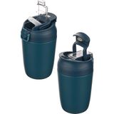 Emofom Nova Termos Kahve Bardak 350 ml Paslanmaz Çelik Çift Bariyerli Seyahat Matarası Pipetli Mug - Lacivert - 0,35 lt