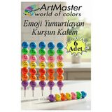 Emoji Kurşun Kalem Yumurtlayan 6 Adet Eğlenceli Gülen Yüzlü Kurşun Kalem Hediyelik Kurşun Kalem