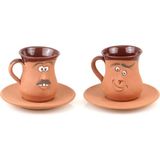 Emojili 2li Toprak Fincan Takımı El Yapımı Lokumluk Hediye - Kahve