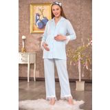 Emose Tüylü Lohusa Hamile Pijama Takımı Mavi
