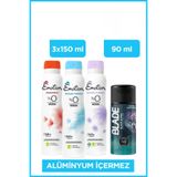 Emotion Detox Floral+Ocean Fresh+Romance Deodorant 3x150 Ml & Blade Black Alpha Alüminyumsuz Deodorant 90 Ml