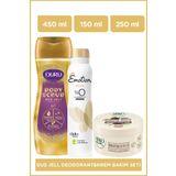 Emotion Gold Bliss Alüminyumsuz Vegan Deodorant, Body Scrub Duş Jeli & Krem Bakım Seti