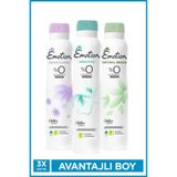 Emotion Kadın Alüminyumsuz Vegan Deodorant Set 3x200 Ml (Aqua Kiss, Natural Breeze,Detox Floral)