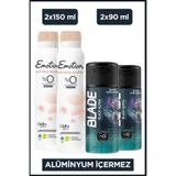 Emotion Natural Bloom Kadın Deodorant 2x150 Ml & Blade Black Alpha Erkek Deodorant 2x90 Ml