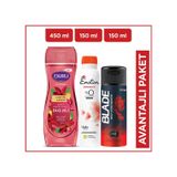 Emotion Romance Kadın Sprey Deodorant 150 ML + Blade Self Confidince Erkek Sprey Deodorant 150 ML+ Duru Jasmin & Amber Duş Jeli 450 ML