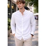 EMPEROR APPAREL Erkek Armürlü Hakim Yaka Müslin Gömlek - Beyaz
