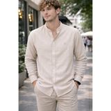EMPEROR APPAREL Erkek Armürlü Hakim Yaka Müslin Gömlek - Krem