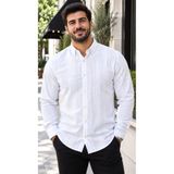 EMPEROR APPAREL Erkek Armürlü Keten Gömlek - Beyaz