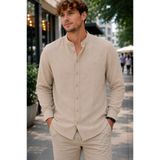 EMPEROR APPAREL Erkek Bej Uzun Kollu Armüllü Hakim Yaka Müslin Gömlek