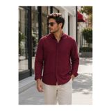 EMPEROR APPAREL Erkek Bordo Uzun Kollu Pera Keten Görünümlü Gömlek