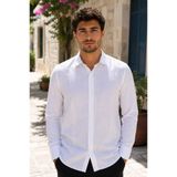 EMPEROR APPAREL Erkek Flam Keten Gömlek - Beyaz