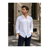 EMPEROR APPAREL Erkek Pera Keten Görünümlü Gömlek - Beyaz