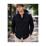 EMPEROR APPAREL Erkek Siyah Uzun Kollu Armürlü Hakim Yaka Müslin Gömlek
